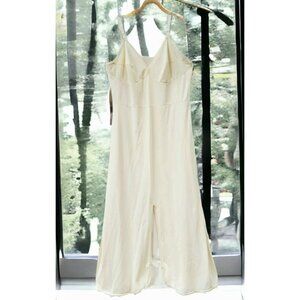 Vintage Full Slip Nightgown Lingerie Slit Sexy Lace Beige Adjustable Lorraine 34